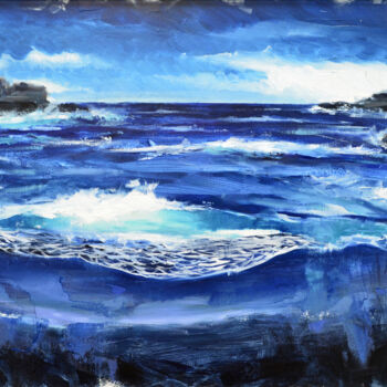 Painting titled "Azul profundo" by Juan Del Campo, Original Artwork, Oil Mounted on Wood Panel