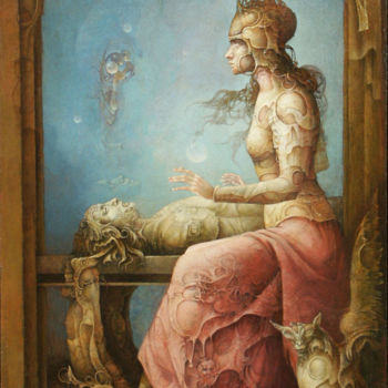 Painting titled "Medium" by Juan Reyes Haro, Original Artwork, Oil Mounted on Wood Panel