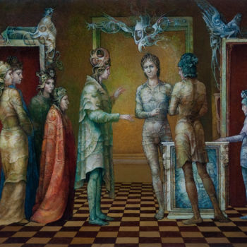 Painting titled "La casa de los espí…" by Juan Reyes Haro, Original Artwork, Oil Mounted on Wood Panel