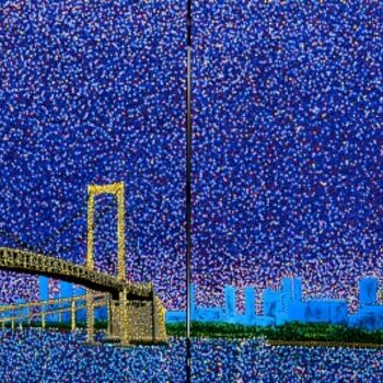Schilderij getiteld "Rainbow bridge Toky…" door Juchul Kim, Origineel Kunstwerk, Olie