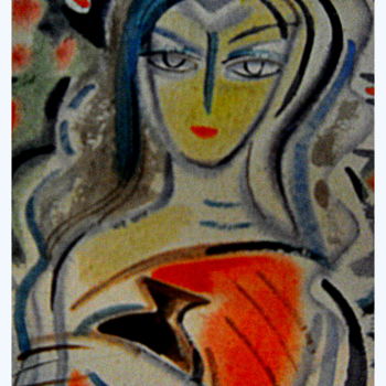 Ζωγραφική με τίτλο "girl with the pitch…" από Judhajit Sengupta, Αυθεντικά έργα τέχνης, Λάδι