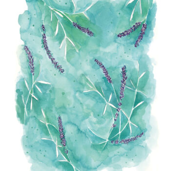 Schilderij getiteld "Aquarell Lavendel" door Judit Fortelny, Origineel Kunstwerk, Aquarel