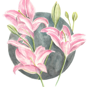 Malerei mit dem Titel "Lilien" von Judit Fortelny, Original-Kunstwerk, Aquarell