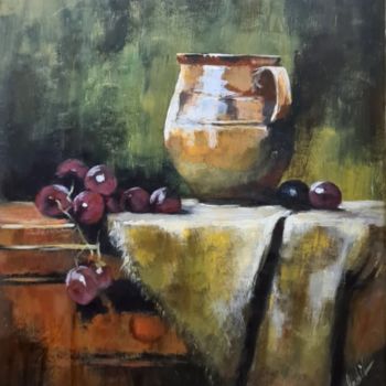 Painting titled "Still life with jug" by Judit Takács, Original Artwork, Acrylic Mounted on Wood Panel