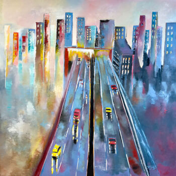 Painting titled "Highway" by Judith Hassan, Original Artwork, Oil Mounted on Wood Stretcher frame