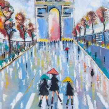 Painting titled "Arc de triomphe" by Judith Hassan, Original Artwork, Oil Mounted on Wood Stretcher frame