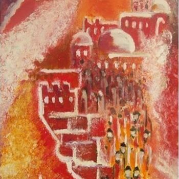 Картина под названием "Ma ville" - Judith Hassan, Подлинное произведение искусства, Масло Установлен на Деревянная рама для…