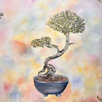 Painting titled "Bonsai" by Judith Hassan, Original Artwork, Oil Mounted on Wood Stretcher frame