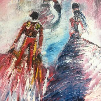 Painting titled "Olé" by Judith Hassan, Original Artwork, Oil Mounted on Wood Stretcher frame