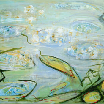 Картина под названием "Wassertropfensympho…" - Judith Riemer, Подлинное произведение искусства, Акрил Установлен на Деревянн…