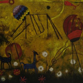 Pittura intitolato "Playful Sun" da Judith Ruiz, Opera d'arte originale, Olio
