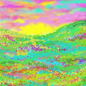Digitale Kunst mit dem Titel "Blütenfeld" von Judith Simonis, Original-Kunstwerk, Digitale Malerei