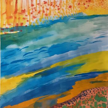 Malerei mit dem Titel "Die Aue" von Judith Simonis, Original-Kunstwerk, Aquarell