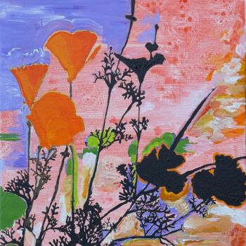 Painting titled "CA Poppy collage" by Judith T.Irwin, Original Artwork, Acrylic