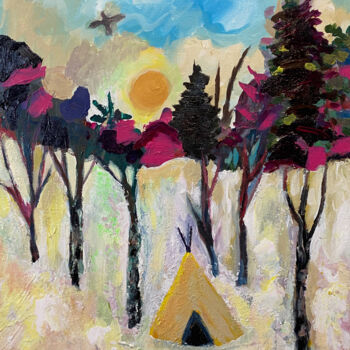 Malerei mit dem Titel "Chaleur en hiver" von Judydcreates, Original-Kunstwerk, Acryl