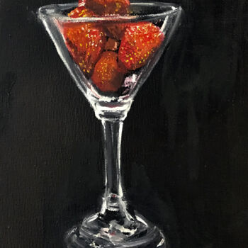 Painting titled "Strawberry Martini" by Judy Rioux, Original Artwork, Oil