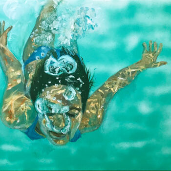 Painting titled "Blue Bikini and Bub…" by Judy Rioux, Original Artwork, Oil