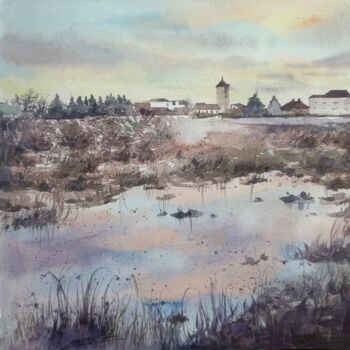 Painting titled "Bussy：lac I" by Jue Wang, Original Artwork, Watercolor