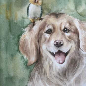 Painting titled "mes chers amis" by Jue Wang, Original Artwork, Watercolor