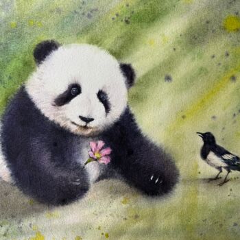 绘画 标题为“panda” 由Jue Wang, 原创艺术品, 水彩
