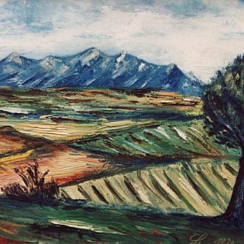 Painting titled "Landschaft mit Baum" by Jürgen Lang, Original Artwork