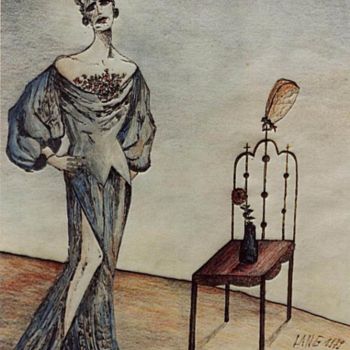Pittura intitolato "Dame über seltsame…" da Jürgen Lang, Opera d'arte originale