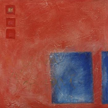 Painting titled "Blaue Flächen in Ro…" by Jürgen Lang, Original Artwork