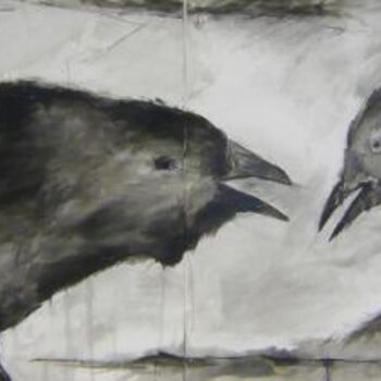 Schilderij getiteld "Ravens - Talk1" door Jürgen Lang, Origineel Kunstwerk
