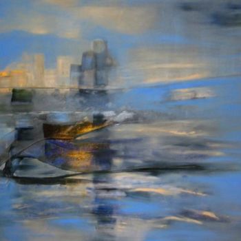 Malerei mit dem Titel ""Hafenstadt"" von Hannelore Jueterbock, Original-Kunstwerk