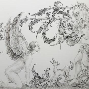 Zeichnungen mit dem Titel "The Bad Dream" von Julia Naurzalijeva, Original-Kunstwerk, Tinte