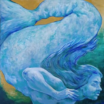 Malerei mit dem Titel "The Mermaid" von Julia Naurzalijeva, Original-Kunstwerk, Acryl