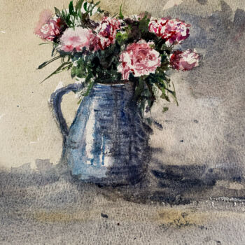 Peinture intitulée "Fleurs" par Jules Carell, Œuvre d'art originale, Aquarelle
