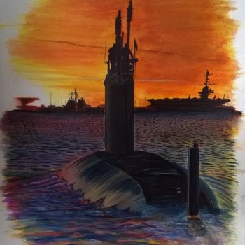 绘画 标题为“USS Washington (SSN…” 由Julien Delente (Jules), 原创艺术品, 水彩