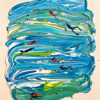 Schilderij getiteld "Summer swimming." door Juli Lampe, Origineel Kunstwerk, Acryl