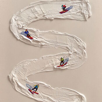 Painting titled "Winter Ski Lovers." by Juli Lampe, Original Artwork, Acrylic