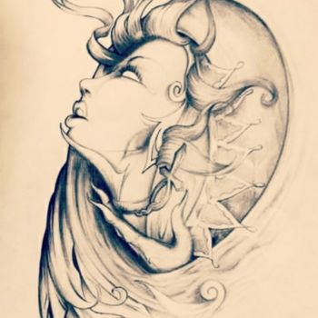 Dibujo titulada "Miroir" por Sha, Obra de arte original, Conté