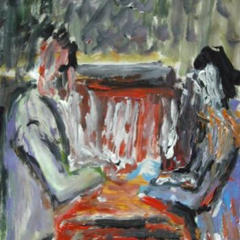 Painting titled "2 men playing cards" by Juli Southmayd, Original Artwork