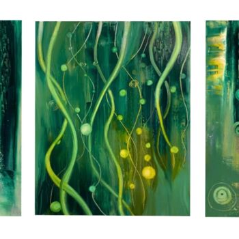 Painting titled "Eco style (multipan…" by Julia Abramoshvili, Original Artwork, Oil Mounted on Wood Stretcher frame