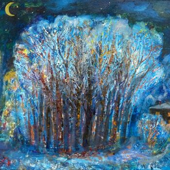 Painting titled "new year song" by Julia Abramoshvili, Original Artwork, Oil Mounted on Wood Stretcher frame