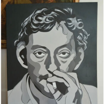 Ζωγραφική με τίτλο "Gainsbourg" από Julia Battaia, Αυθεντικά έργα τέχνης, Ακρυλικό Τοποθετήθηκε στο Ξύλινο φορείο σκελετό