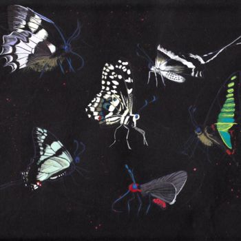 Pittura intitolato "butterflies-on-blac…" da Julia Beery, Opera d'arte originale, Acrilico