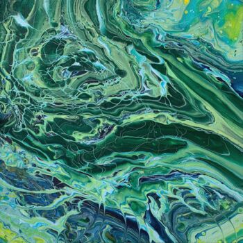 Painting titled "Green abstract lake" by Julia Brinkfrau, Original Artwork, Acrylic