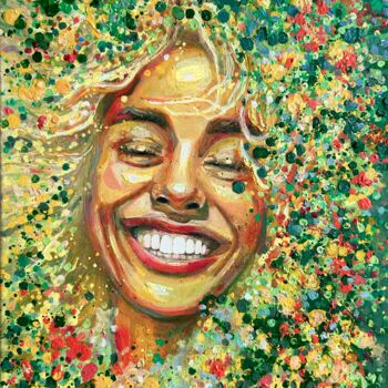 Malerei mit dem Titel "happy woman portrait" von Julia Brinkfrau, Original-Kunstwerk, Öl