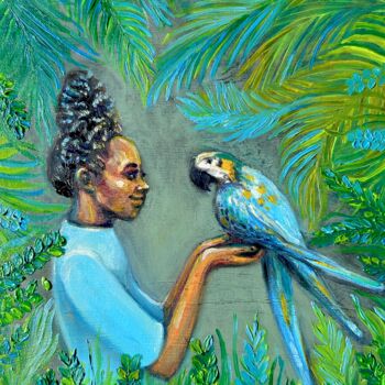 "african girl with p…" başlıklı Tablo Julia Brinkfrau tarafından, Orijinal sanat, Petrol
