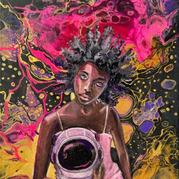 "space woman painting" başlıklı Tablo Julia Brinkfrau tarafından, Orijinal sanat, Petrol