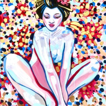Malarstwo zatytułowany „Geisha colorful pai…” autorstwa Julia Brinkfrau, Oryginalna praca, Akryl