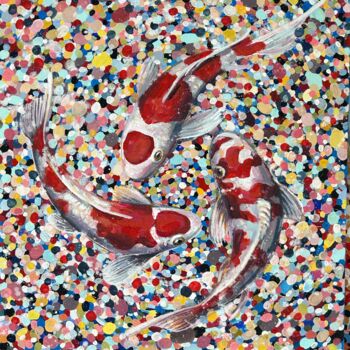 Schilderij getiteld "Large koi fish pain…" door Julia Brinkfrau, Origineel Kunstwerk, Acryl