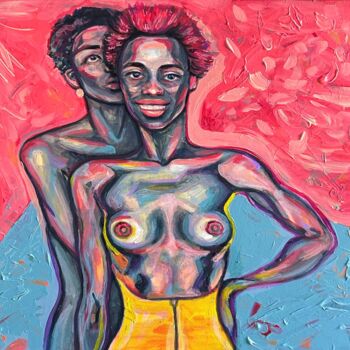 「Two women colorful…」というタイトルの絵画 Julia Brinkfrauによって, オリジナルのアートワーク, アクリル