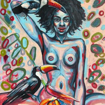 Malerei mit dem Titel "African woman with…" von Julia Brinkfrau, Original-Kunstwerk, Acryl