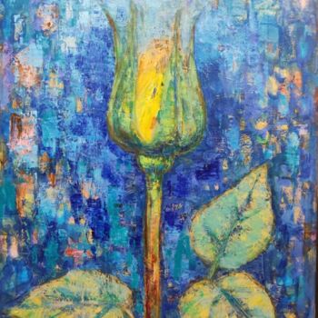 Painting titled "Yellow rose by Juli…" by Julia Devagny, Original Artwork, Oil